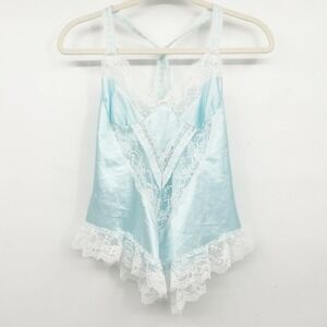 Delicates Womens Vintage‎ 90s Babydoll Princesscore Coquette Lace Trim Satin Top